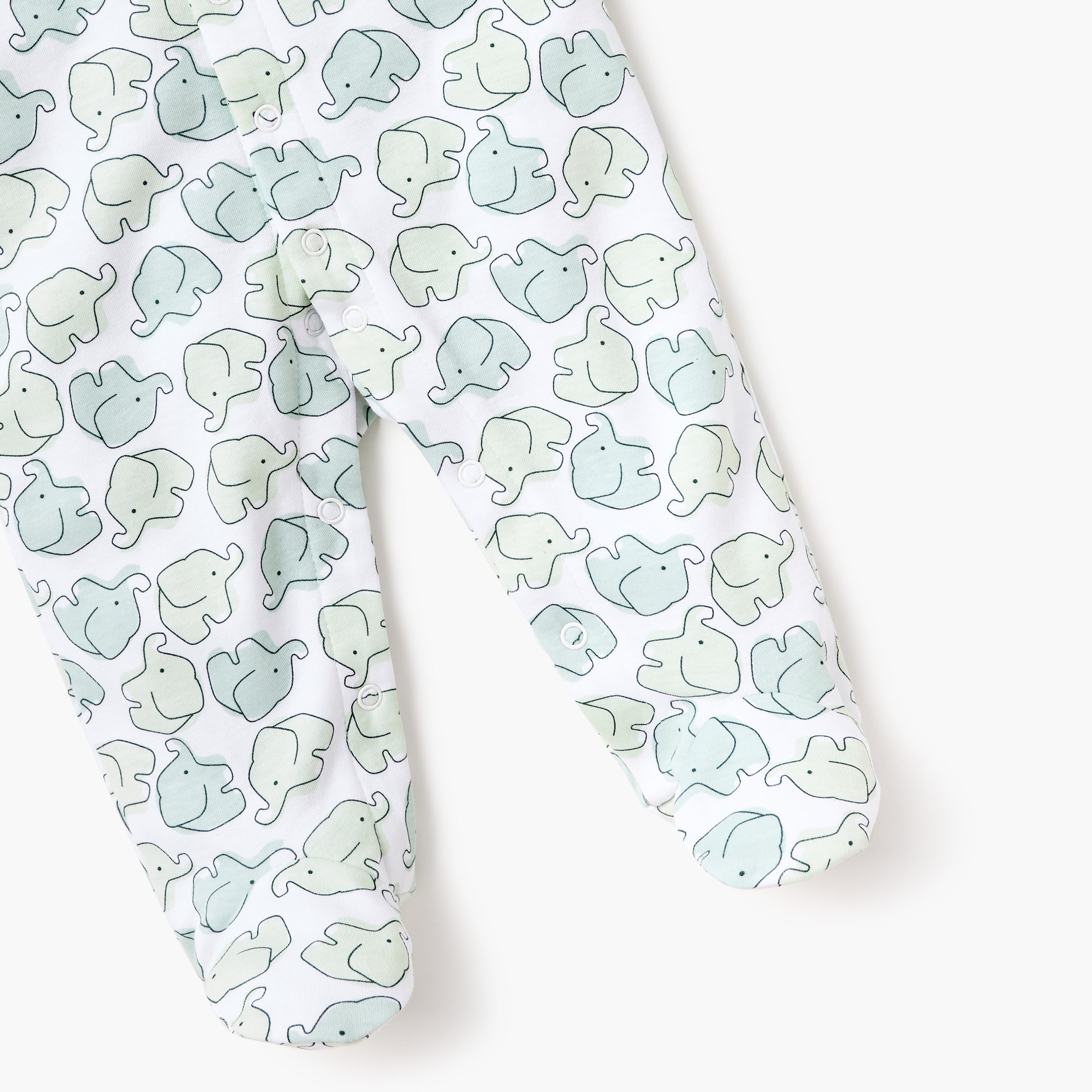 Juniors Elephant Print Closed Foot Sleepsuit with Long Sleeves and Snap Button Closure
