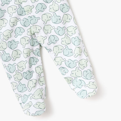 Juniors Elephant Print Closed Foot Sleepsuit with Long Sleeves and Snap Button Closure