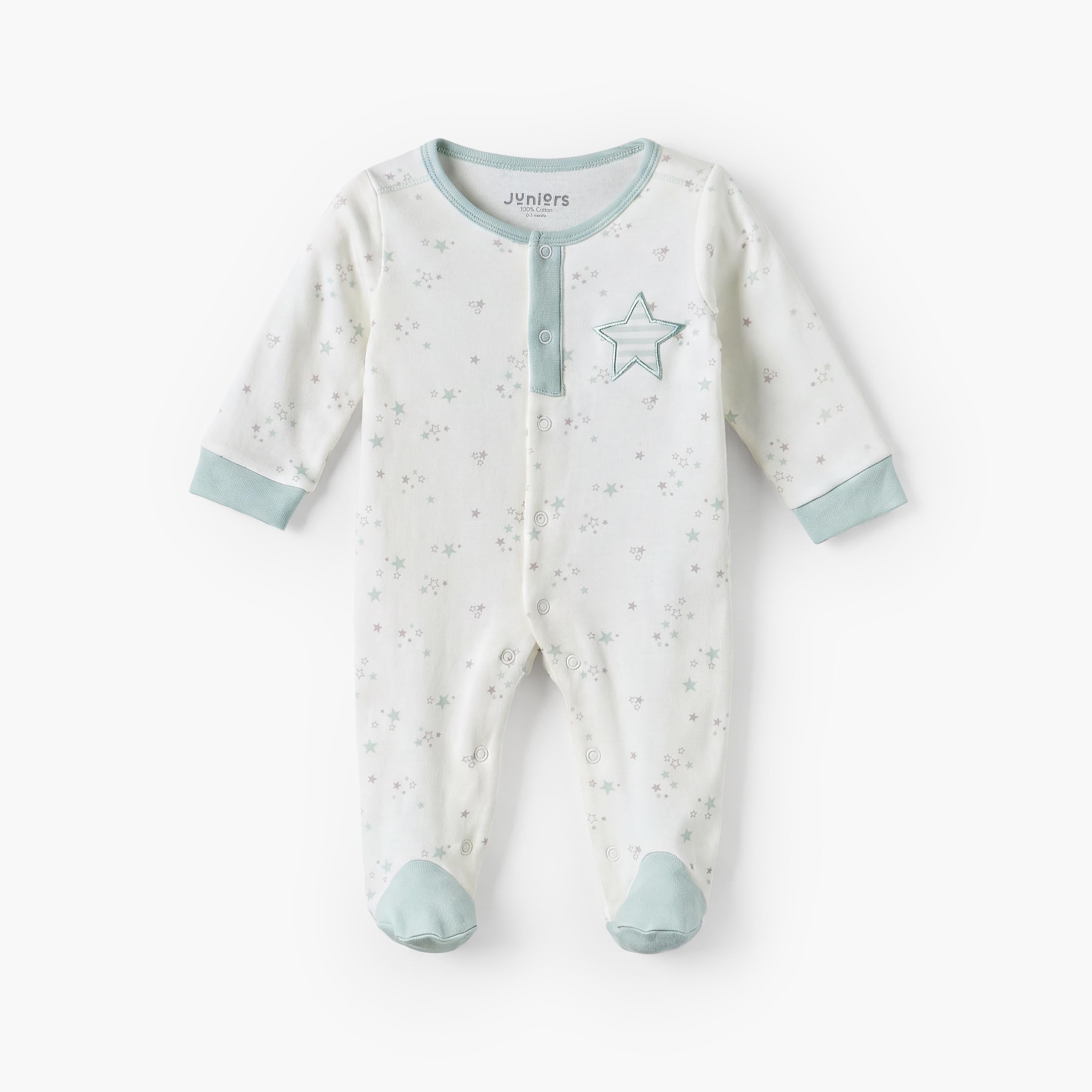 Juniors Cotton Crew Neck Long Sleeves Sleepsuit with Star Print