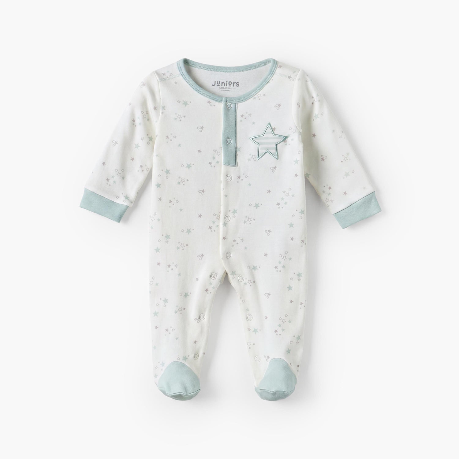 Juniors Cotton Crew Neck Long Sleeves Sleepsuit with Star Print