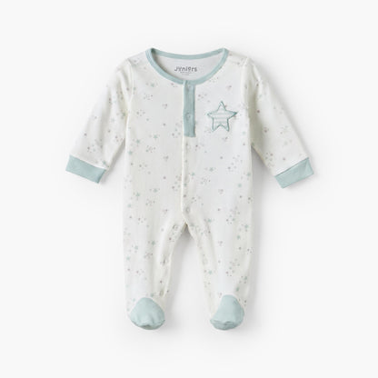 Juniors Cotton Crew Neck Long Sleeves Sleepsuit with Star Print