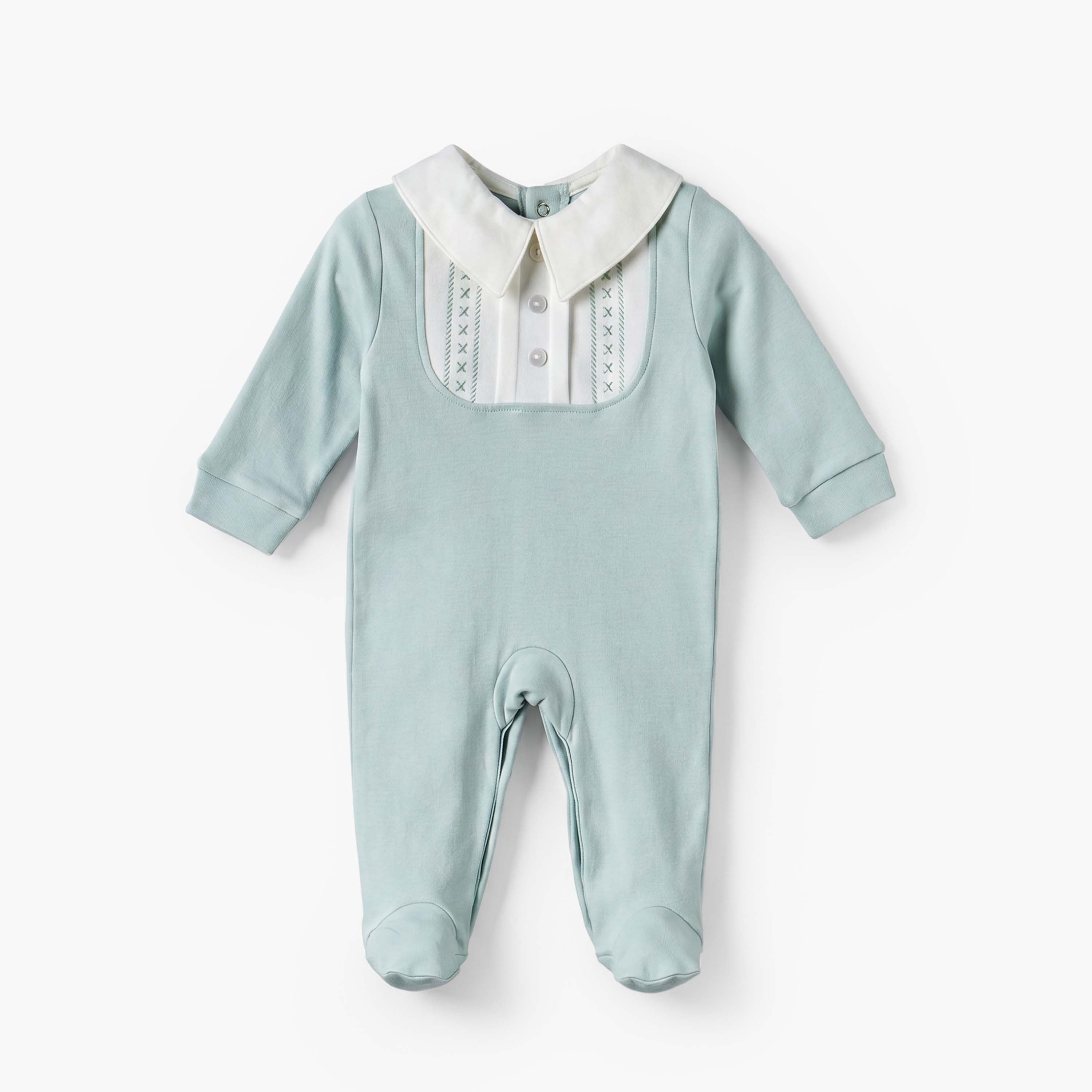 Juniors Cotton Collared Long Sleeves Sleepsuit with Snap Button Closure