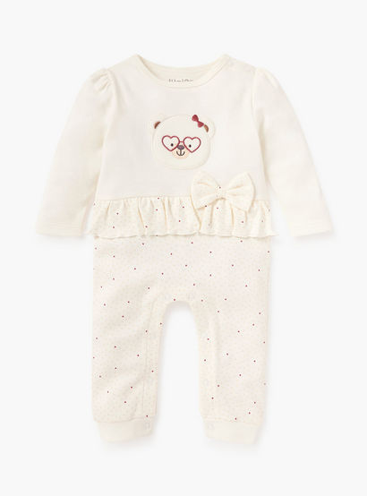 Juniors Bear Applique Sleepsuit with Long Sleeves and Bow Detail-baby-girls-clothing-nightwear-sleepsuits-image-1