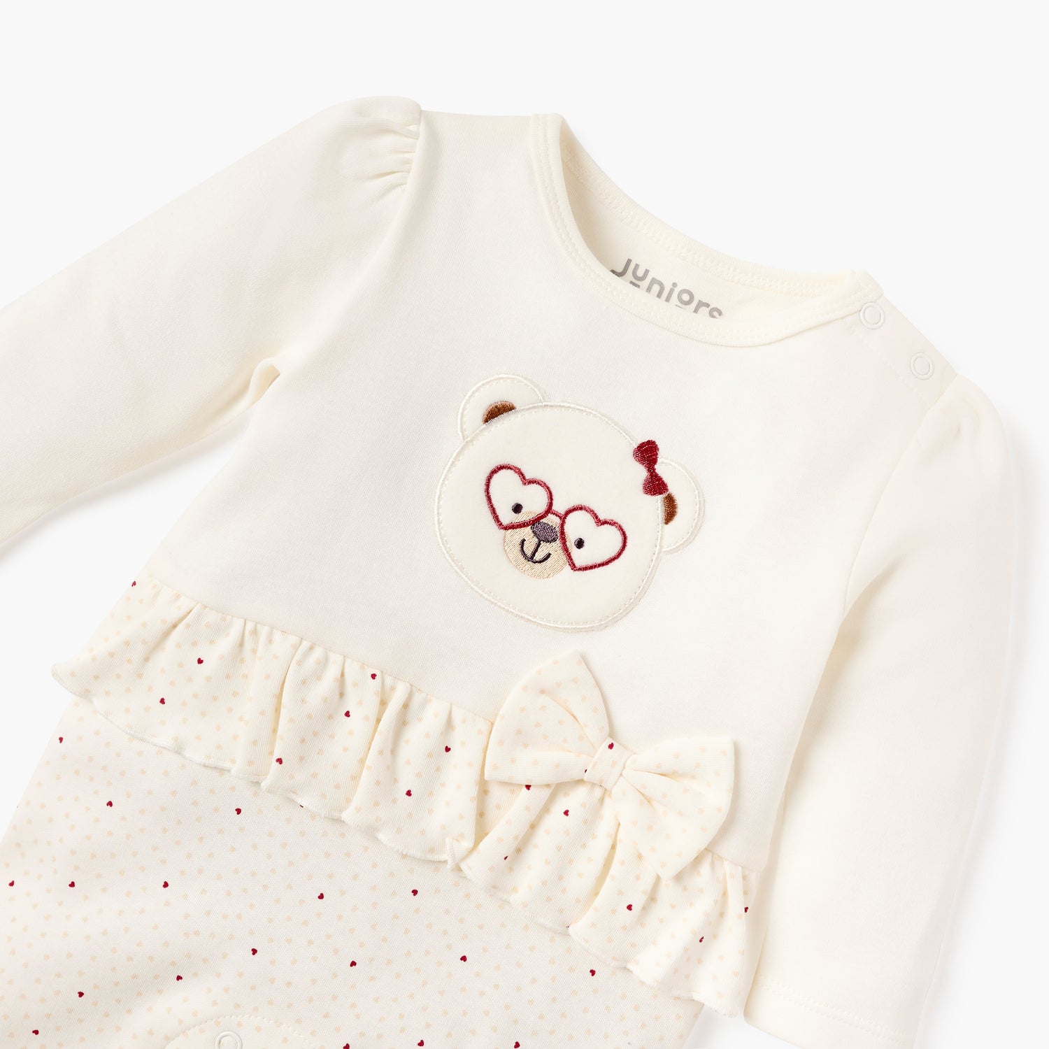 Juniors Bear Applique Sleepsuit with Long Sleeves and Bow Detail
