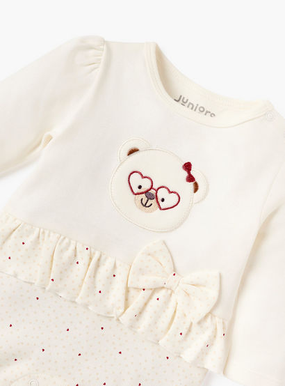Juniors Bear Applique Sleepsuit with Long Sleeves and Bow Detail-baby-girls-clothing-nightwear-sleepsuits-image-3