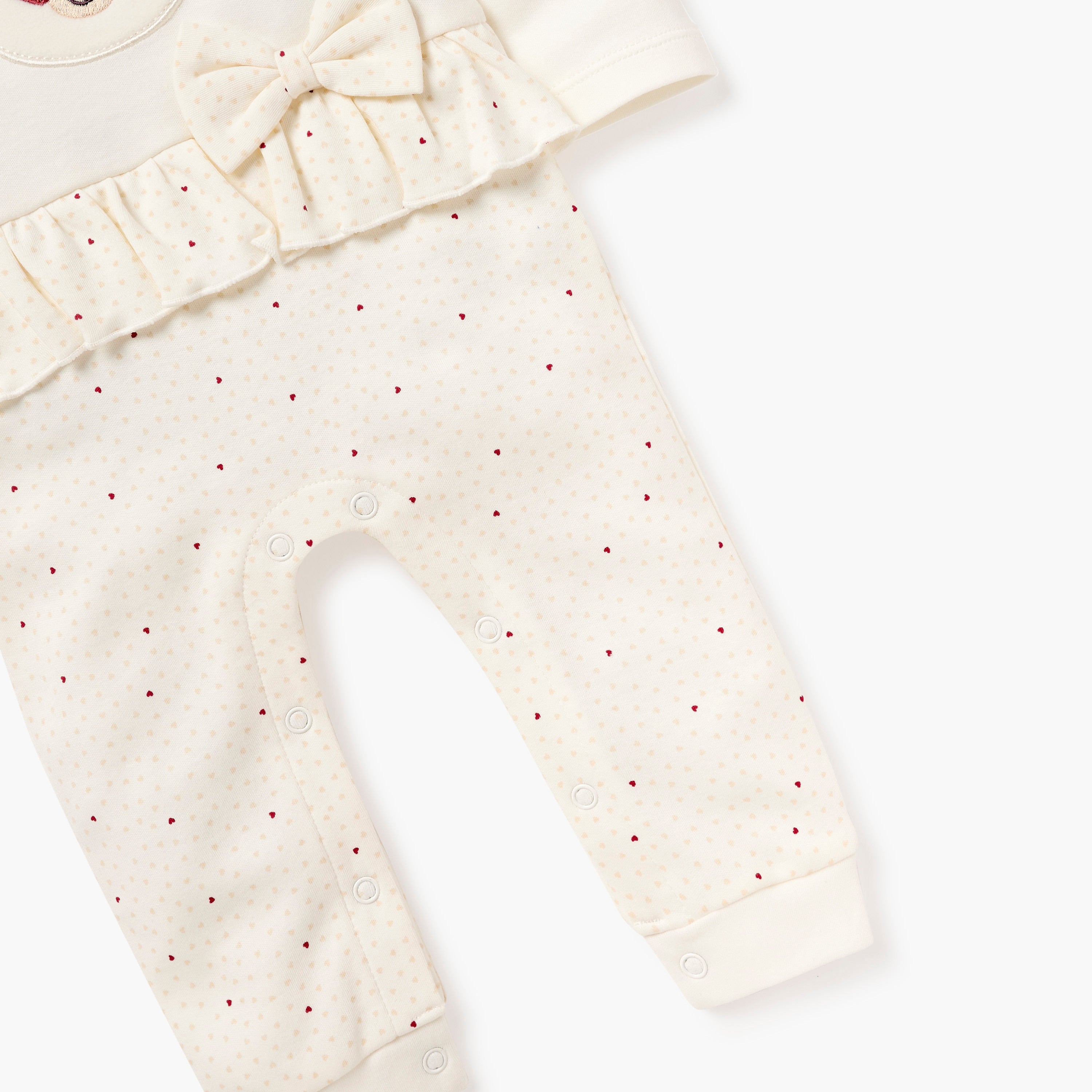 Juniors Bear Applique Sleepsuit with Long Sleeves and Bow Detail