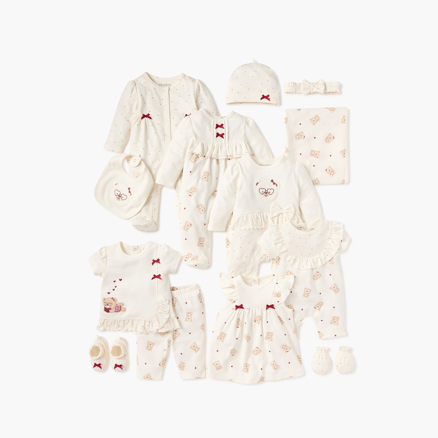 Juniors Bear Applique Sleepsuit with Long Sleeves and Bow Detail