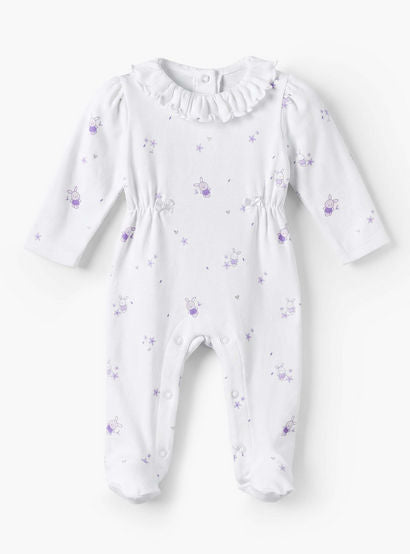 Juniors Cotton Collared Long Sleeves Sleepsuit with Bunny Print-baby-girls-clothing-nightwear-sleepsuits-image-1