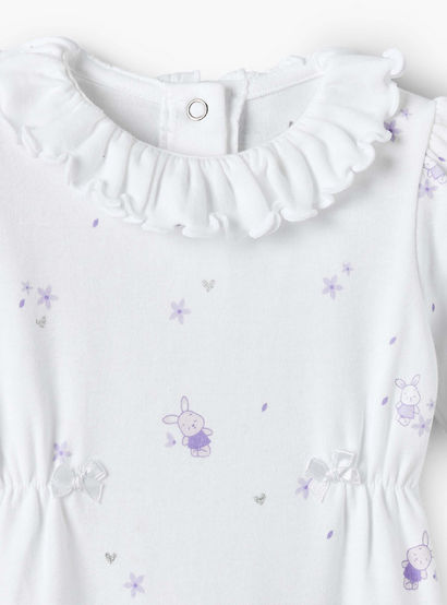 Juniors Cotton Collared Long Sleeves Sleepsuit with Bunny Print-baby-girls-clothing-nightwear-sleepsuits-image-3