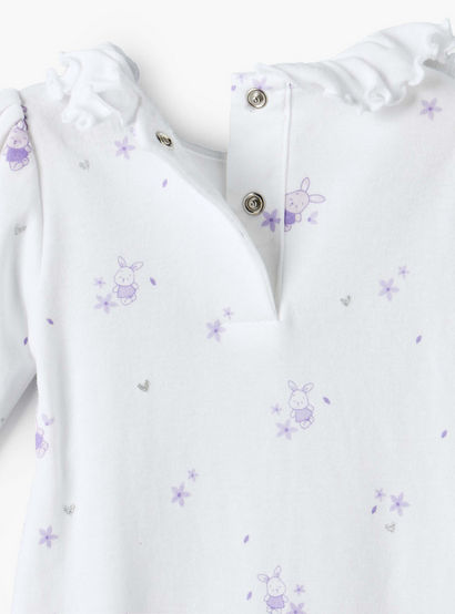 Juniors Cotton Collared Long Sleeves Sleepsuit with Bunny Print-baby-girls-clothing-nightwear-sleepsuits-image-5
