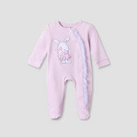 Juniors Cotton Round Neck Long Sleeves Sleepsuit with Bunny Applique-undefined-image-1