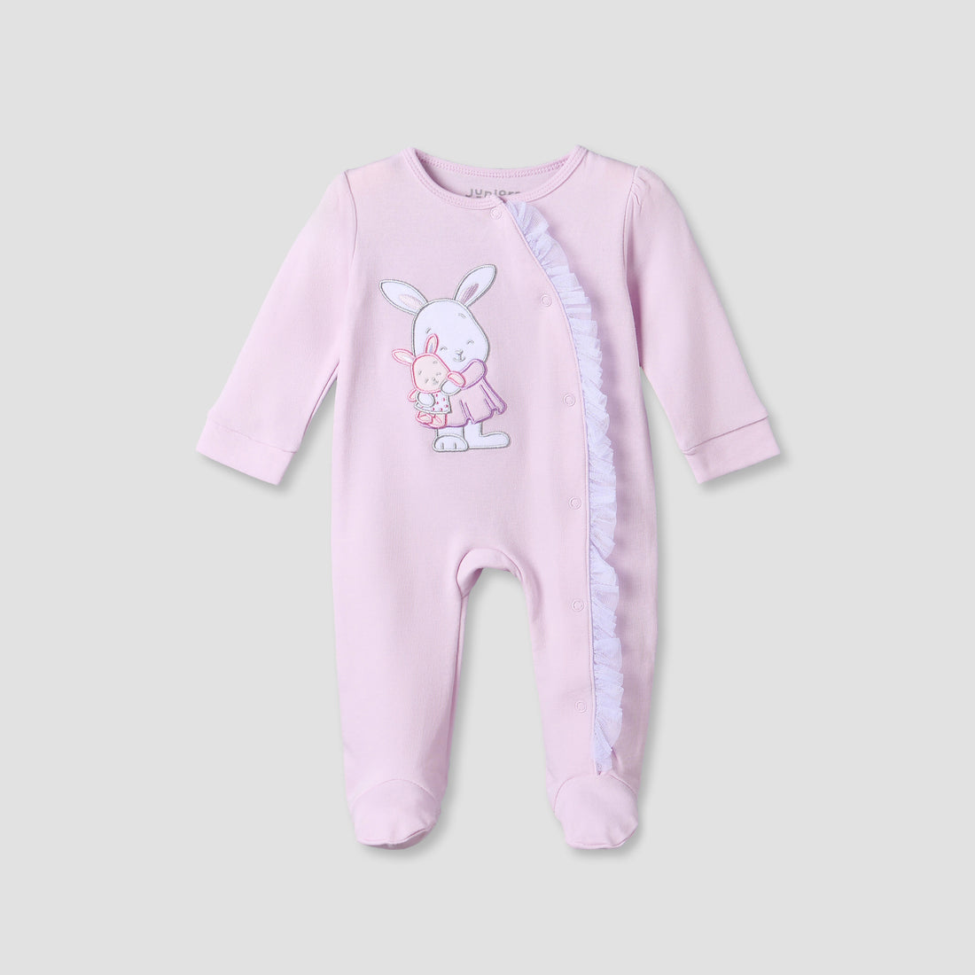Juniors Cotton Round Neck Long Sleeves Sleepsuit with Bunny Applique - Purple / 9-12 mths