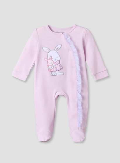 Juniors Cotton Round Neck Long Sleeves Sleepsuit with Bunny Applique-baby-girls-clothing-nightwear-sleepsuits-image-1