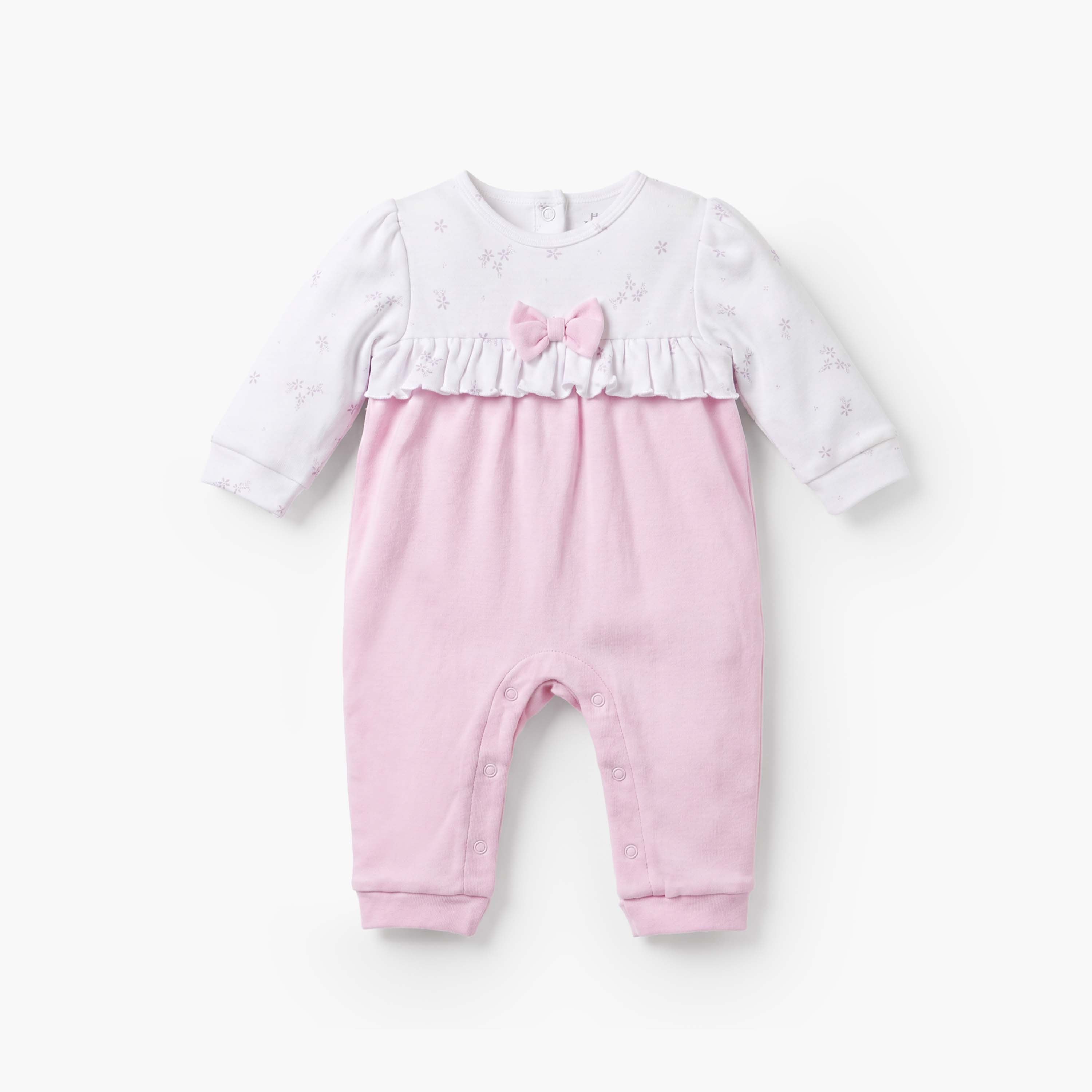 Juniors Cotton Round Neck Long Sleeves Sleepsuit with Floral Print - Purple / 12-18 mths