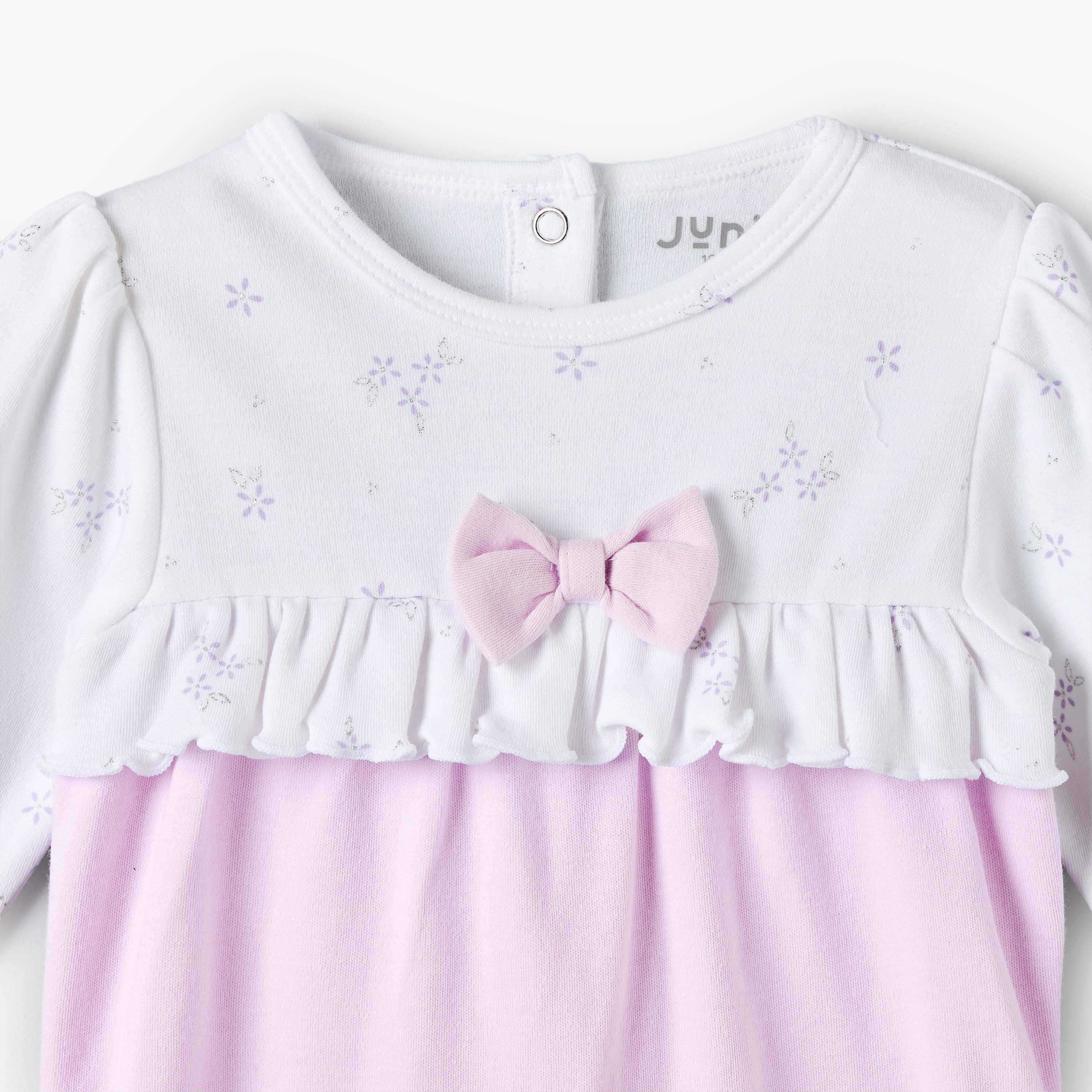 Juniors Cotton Round Neck Long Sleeves Sleepsuit with Floral Print