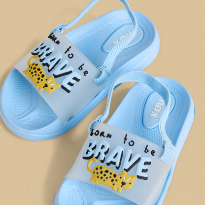 Cheetah Slogan Embossed Slides with Elastic Strap