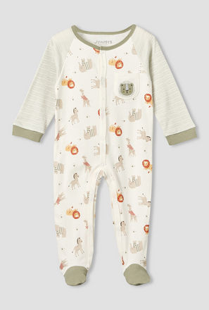 Juniors Cotton Round Neck Long Sleeves Sleepsuit with Safari Print