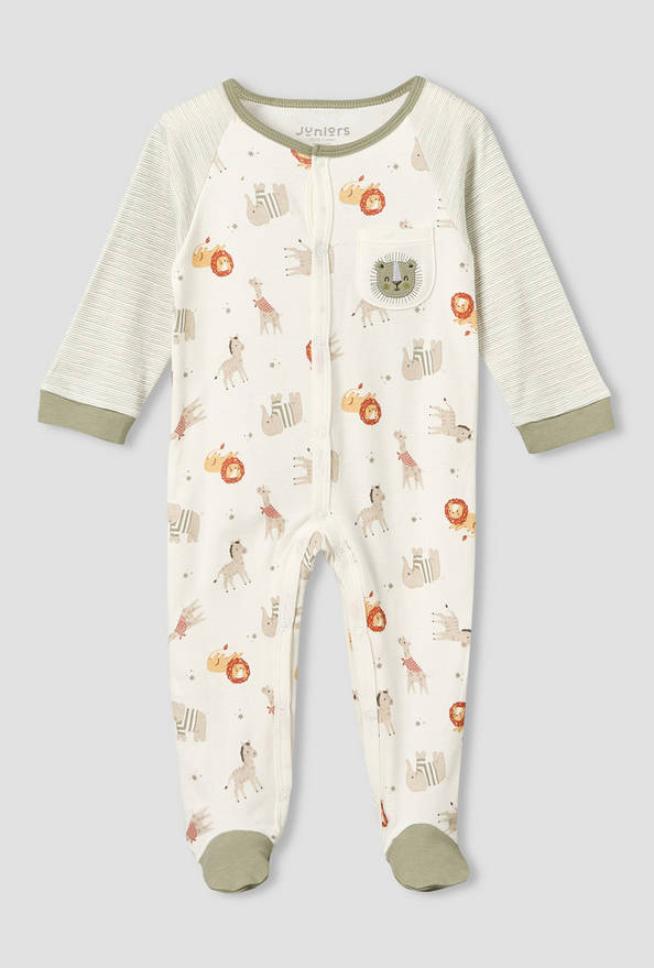 Juniors Cotton Round Neck Long Sleeves Sleepsuit with Safari Print