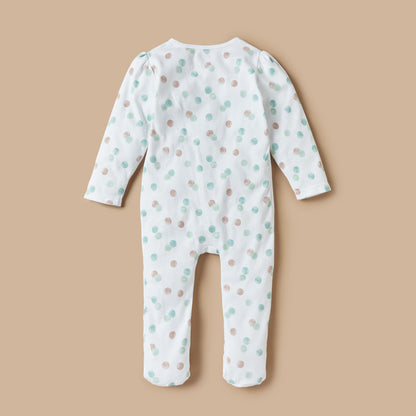 Juniors Flower Applique Closed Feet Sleepsuit with Button Closure