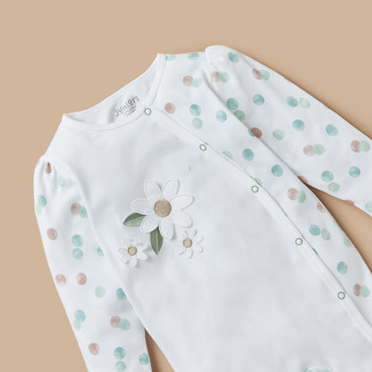 Juniors Flower Applique Closed Feet Sleepsuit with Button Closure