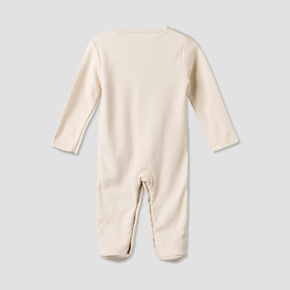 Juniors Cotton Crew Neck Long Sleeves Sleepsuit with Bear Applique