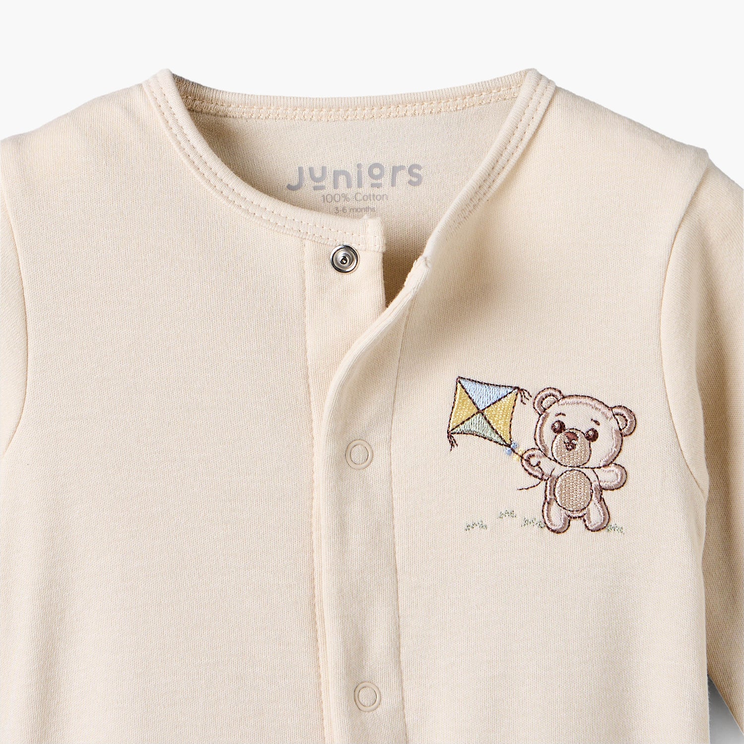 Juniors Cotton Crew Neck Long Sleeves Sleepsuit with Bear Applique