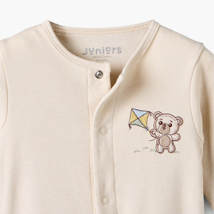 Juniors Cotton Crew Neck Long Sleeves Sleepsuit with Bear Applique