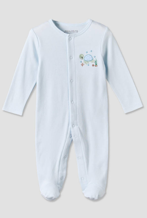 Juniors Cotton Crew Neck Long Sleeves Sleepsuit with Turtle Applique
