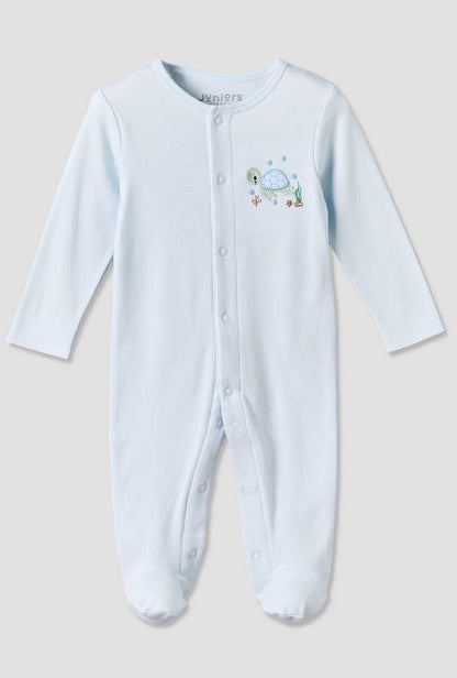 Juniors Cotton Crew Neck Long Sleeves Sleepsuit with Turtle Applique