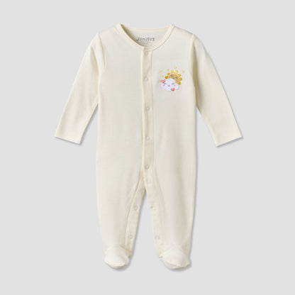 Juniors Cotton Crew Neck Long Sleeves Sleepsuit with Cloud Applique - Cream / 12-18 mths