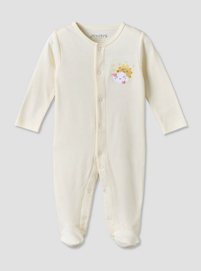 Juniors Cotton Crew Neck Long Sleeves Sleepsuit with Cloud Applique-baby-girls-clothing-nightwear-sleepsuits-image-1