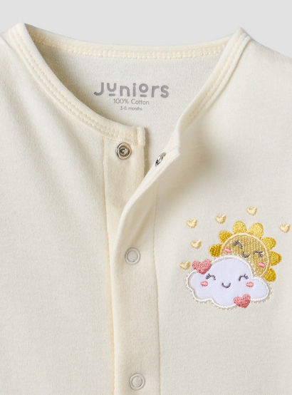 Juniors Cotton Crew Neck Long Sleeves Sleepsuit with Cloud Applique-baby-girls-clothing-nightwear-sleepsuits-image-3