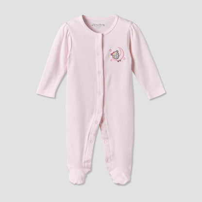 Juniors Cotton Crew Neck Long Sleeves Sleepsuit with Bear Applique - Pink / 12-18 mths