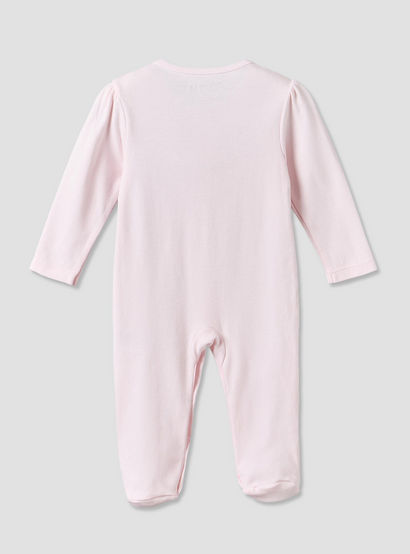 Juniors Cotton Crew Neck Long Sleeves Sleepsuit with Bear Applique-baby-girls-clothing-nightwear-sleepsuits-image-2