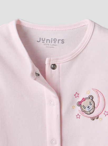 Juniors Cotton Crew Neck Long Sleeves Sleepsuit with Bear Applique-baby-girls-clothing-nightwear-sleepsuits-image-3