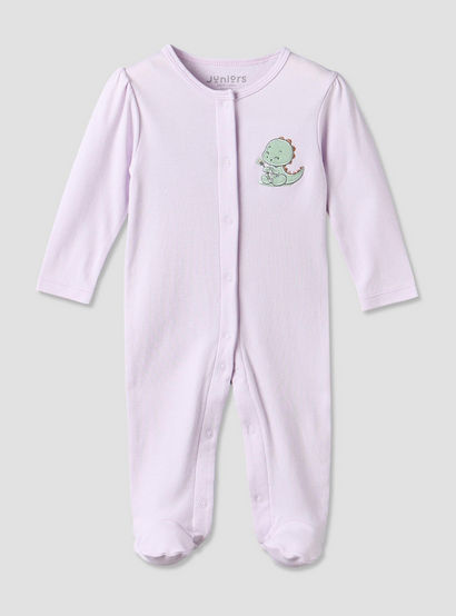 Juniors Cotton Crew Neck Long Sleeves Sleepsuit with Dinosaur Applique-baby-girls-clothing-nightwear-sleepsuits-image-1