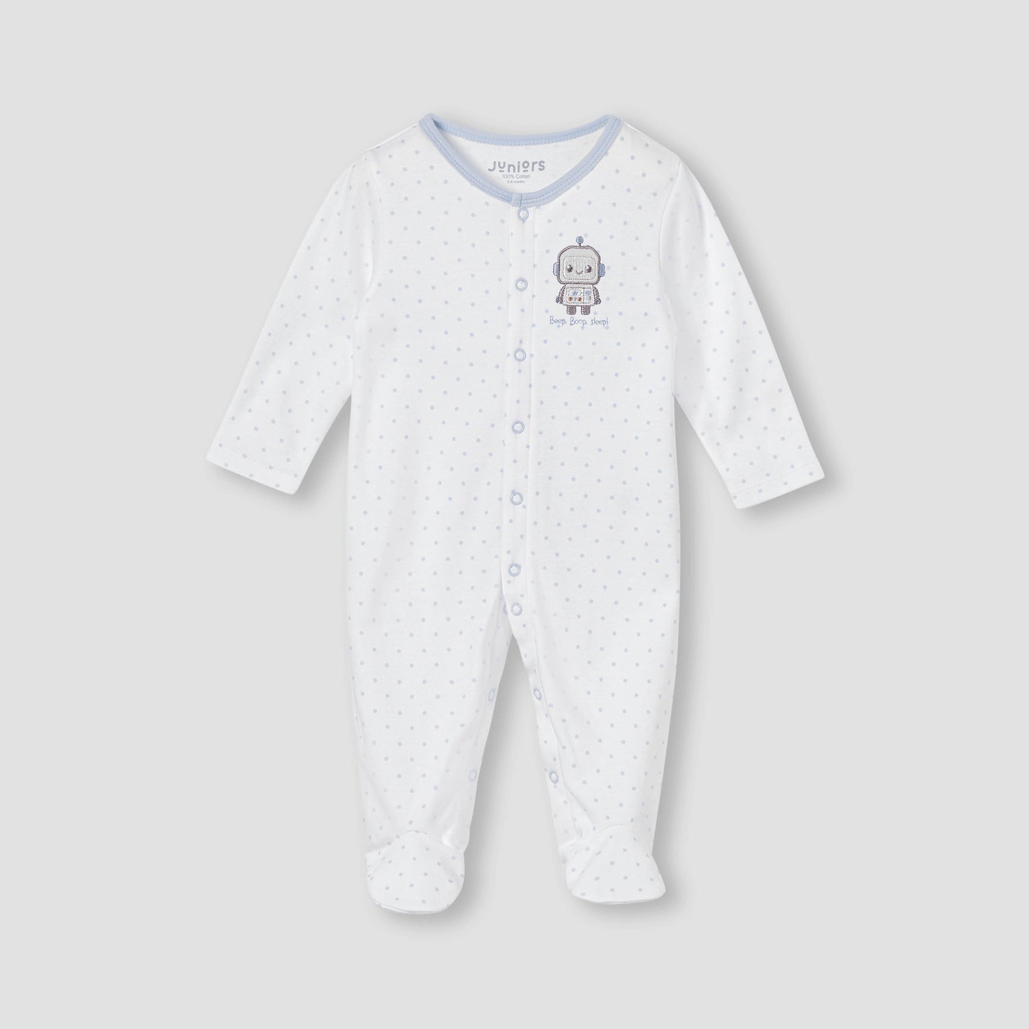 Juniors Robot Applique Sleepsuit with Long Sleeves and Button Closure - Blue / 12-18 mths