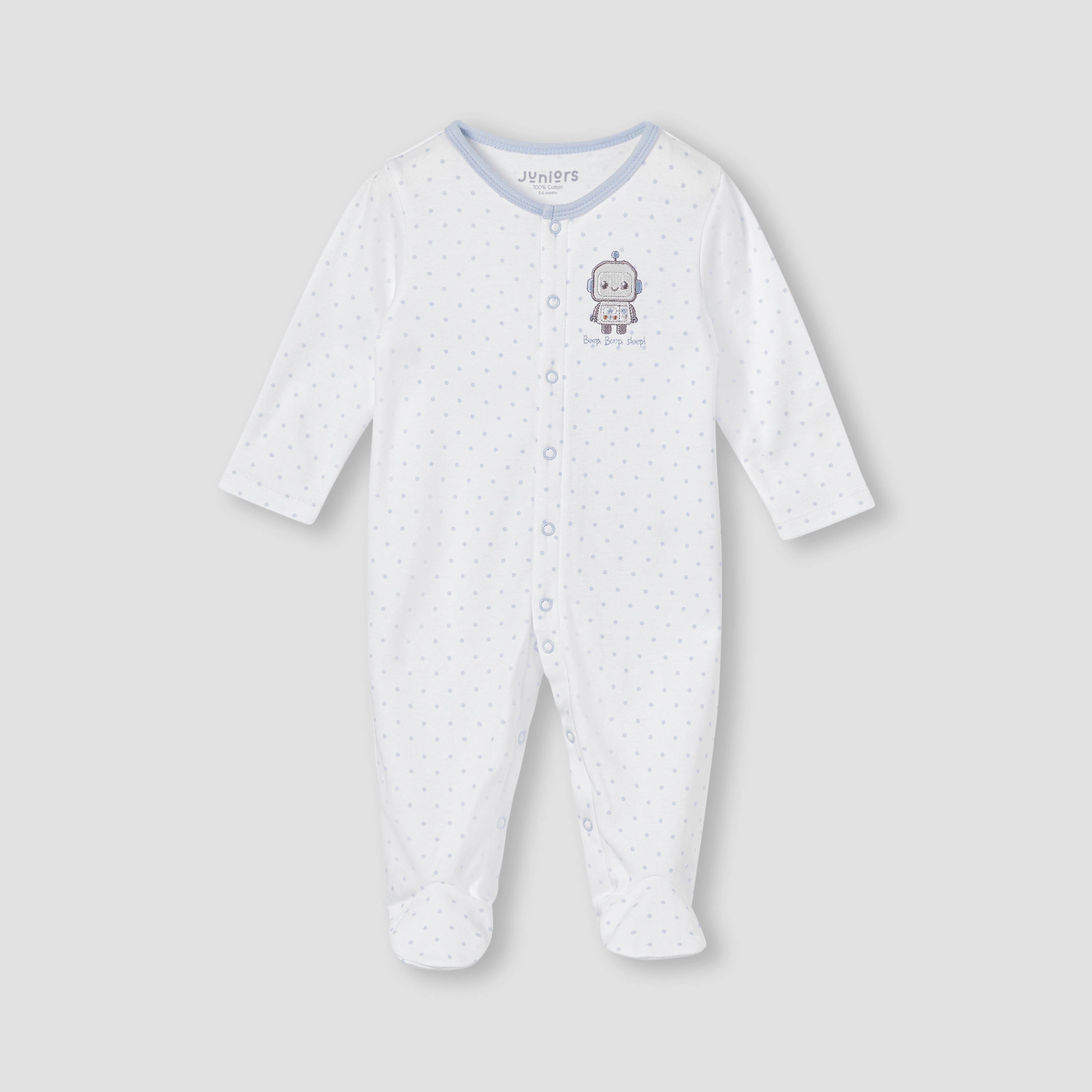 Juniors Robot Applique Sleepsuit with Long Sleeves and Button Closure - Blue / 12-18 mths