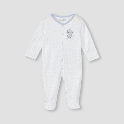 Juniors Robot Applique Sleepsuit with Long Sleeves and Button Closure - Blue / 12-18 mths