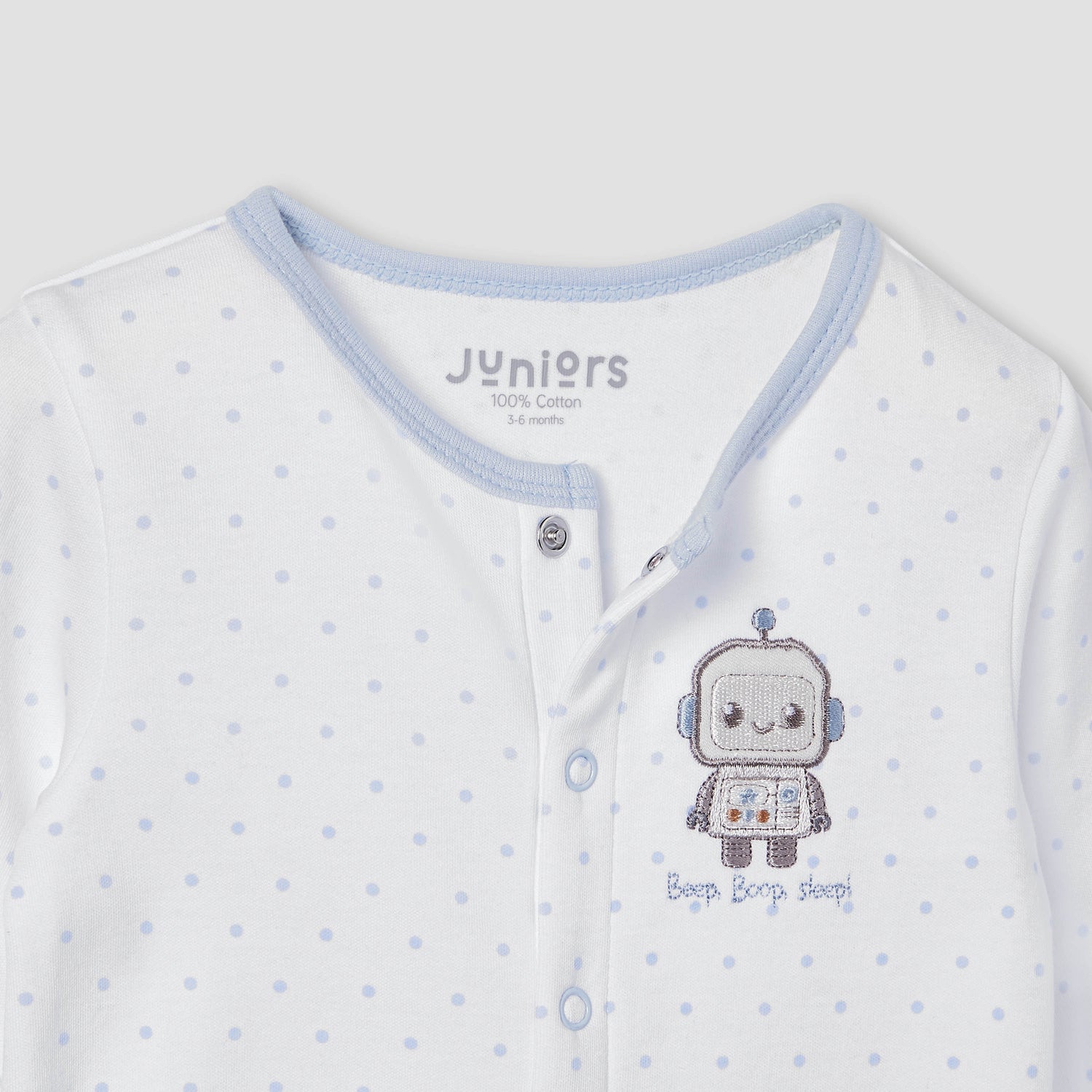 Juniors Robot Applique Sleepsuit with Long Sleeves and Button Closure
