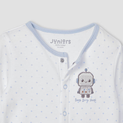 Juniors Robot Applique Sleepsuit with Long Sleeves and Button Closure