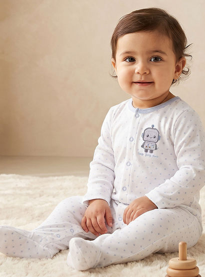 Juniors Robot Applique Sleepsuit with Long Sleeves and Button Closure-baby-boys-clothing-nightwear-sleepsuits-image-1