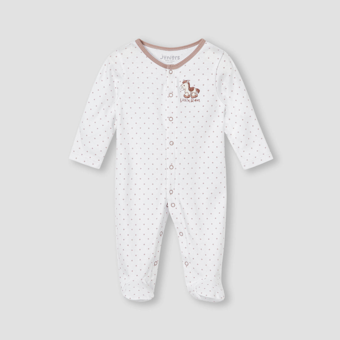 Juniors Horse Applique Sleepsuit with Long Sleeves and Button Closure - Brown / 12-18 mths