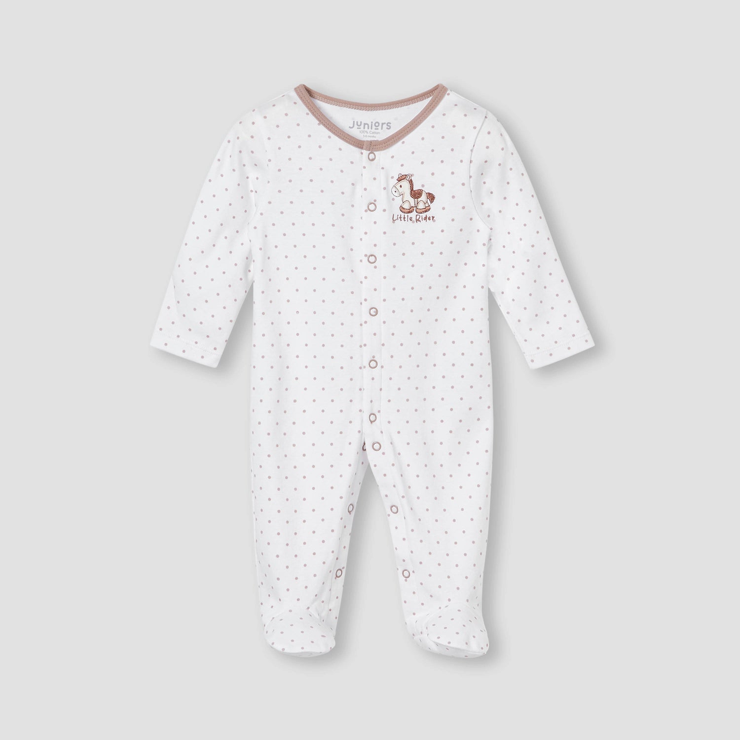 Juniors Horse Applique Sleepsuit with Long Sleeves and Button Closure - Brown / 12-18 mths
