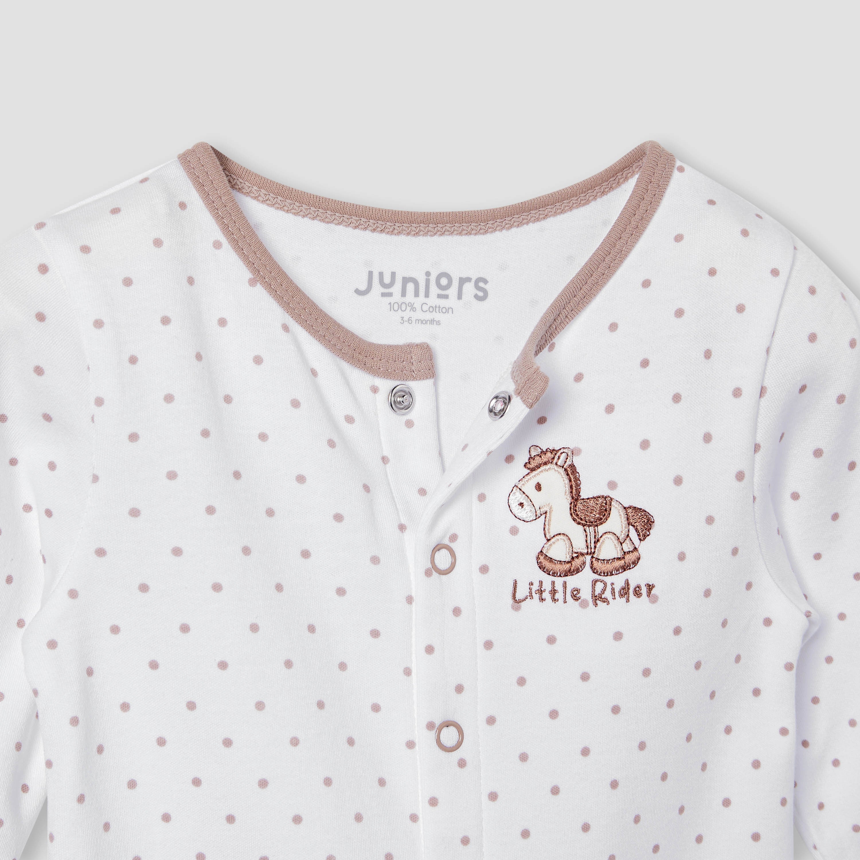 Juniors Horse Applique Sleepsuit with Long Sleeves and Button Closure