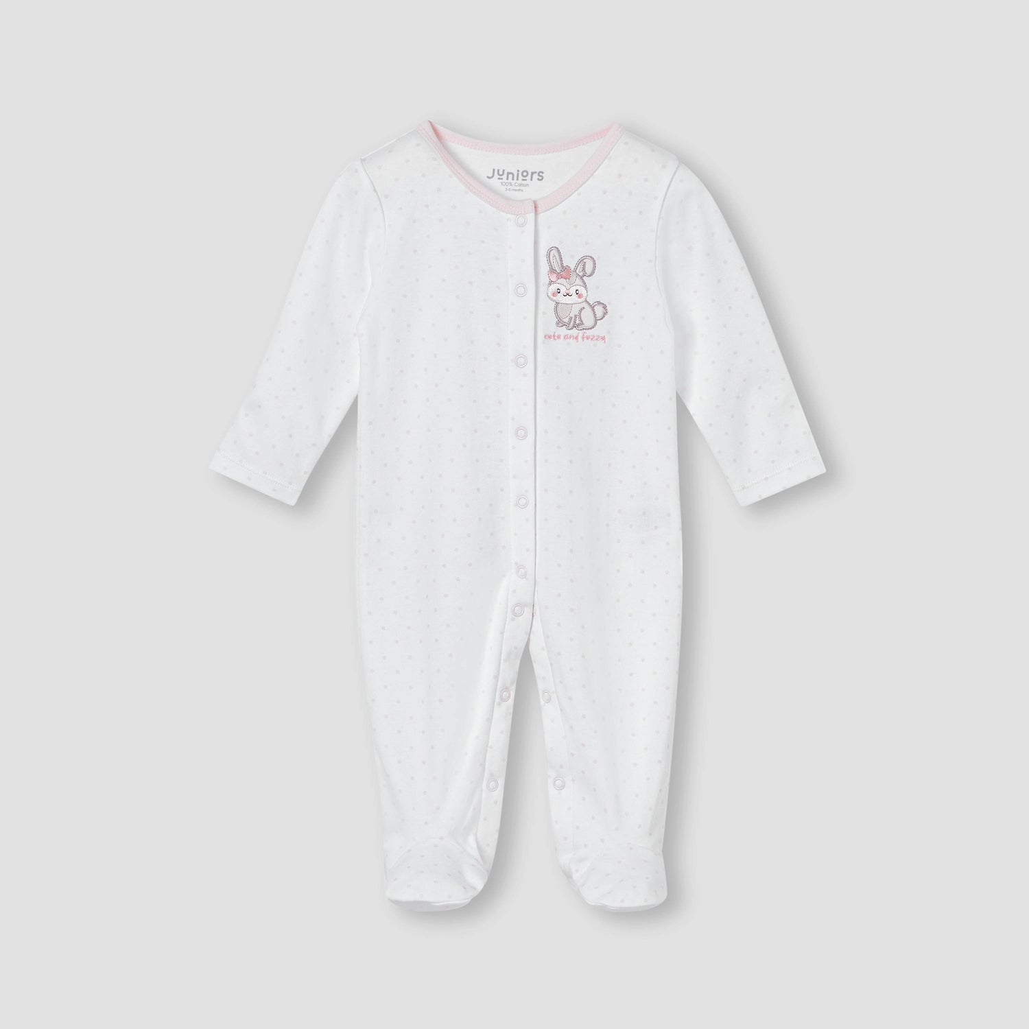 Juniors Bunny Embroidered Sleepsuit with Button Closure