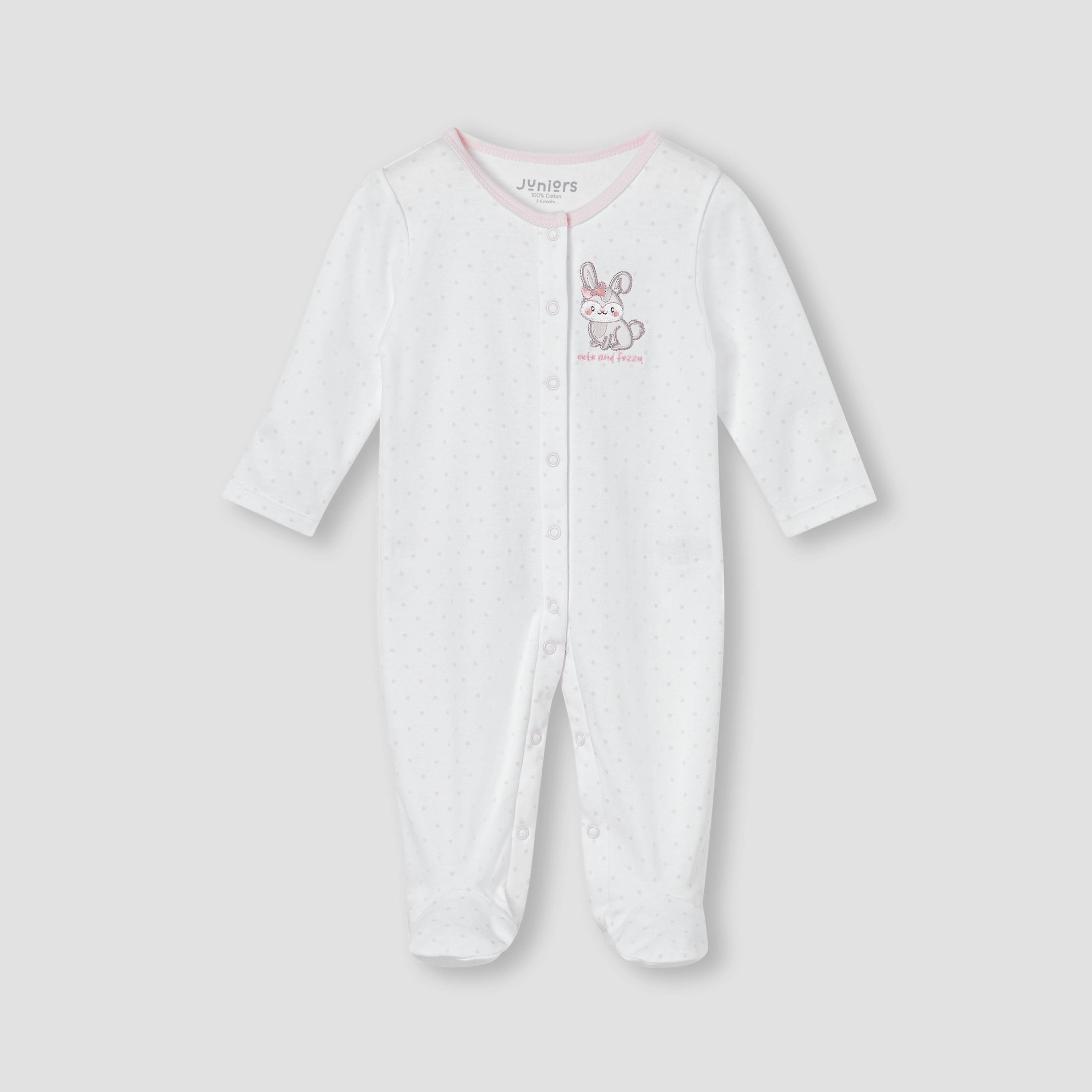 Juniors Bunny Embroidered Sleepsuit with Button Closure