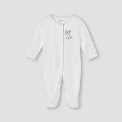 Juniors Bunny Embroidered Sleepsuit with Button Closure