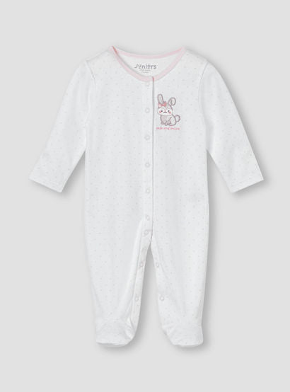 Juniors Bunny Embroidered Sleepsuit with Button Closure-baby-girls-clothing-nightwear-sleepsuits-image-2