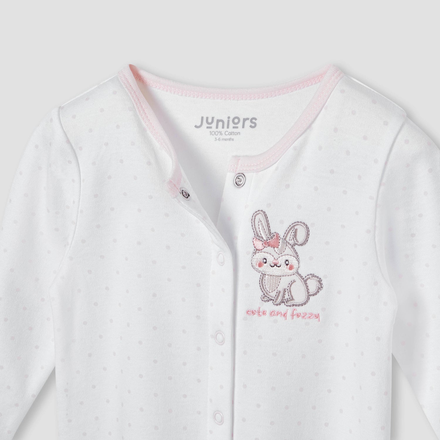 Juniors Bunny Embroidered Sleepsuit with Button Closure